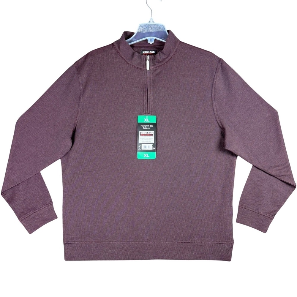 NEW Kirkland Signature Men's XL 1/4-Zip Pullover Sweater Burgundy Casual Dadcore